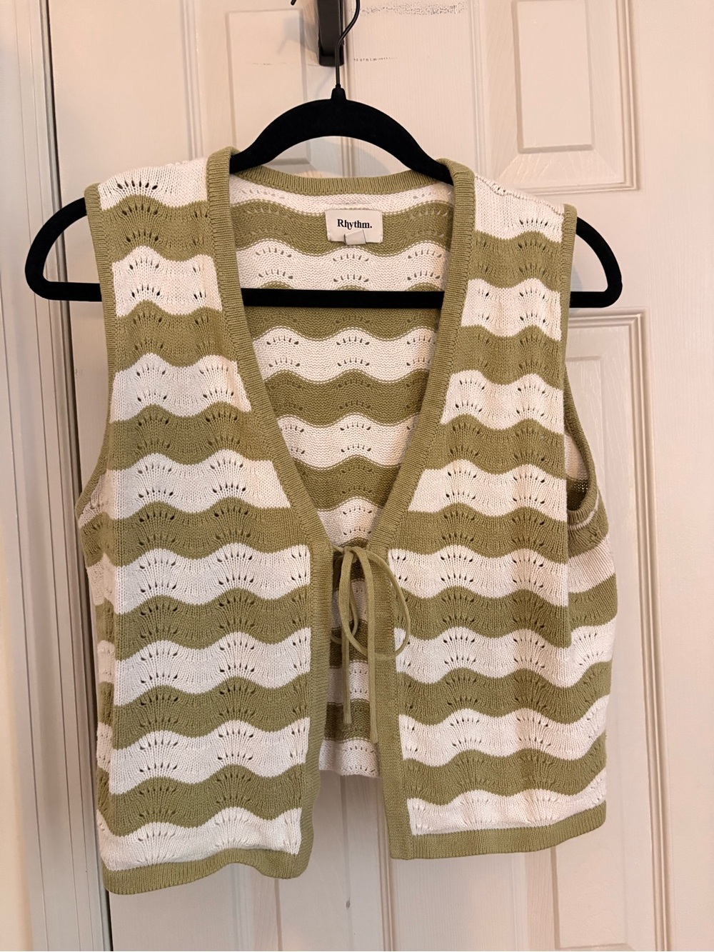 Rhythm. Olive Green and White Knit Tie-Front Vest